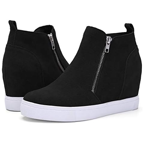 Athlefit Women's Hidden Wedge Sneakers Platform Booties Casual Shoes Wedgie Sneakers Size 7 Black Cover