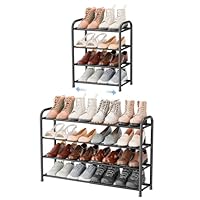 ENJOYBASICS Expandable Shoe Rack, 4 Tier Adjustable Shoe Organizer Shelf for Closet, Black Metal Free Standing Shoe Rack Storage for Small Space, Entryway