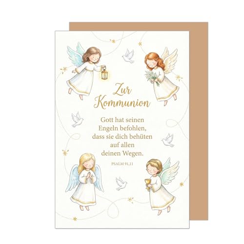 Edition Seidel Premium Glückwunschkarte zur Kommunion mit Umschlag. Kommunionskarte Karte Grußkarte Spruch Sprüche Mädchen Junge Jugendliche Engel Tauben Wünsche (KO333 SW026)
