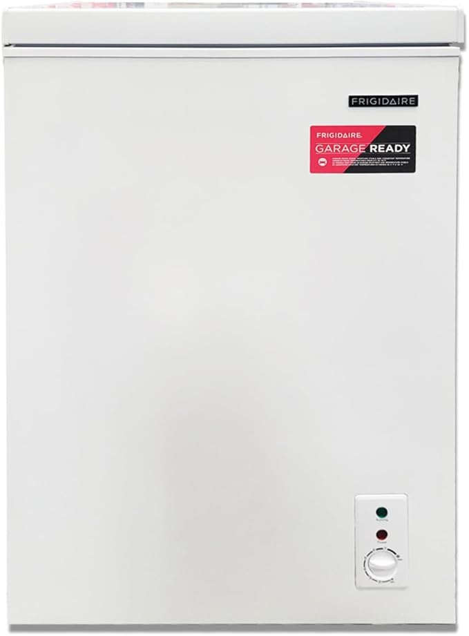 FRIGIDAIRE EFRF3003 Chest Deep Freezer - GARAGE-READY, 3.5 Cu. Ft. Capacity, White - Adjustable Thermostat - Removable Vinyl Coated Wire Basket - Easy Defrost Drain on Fridge.com