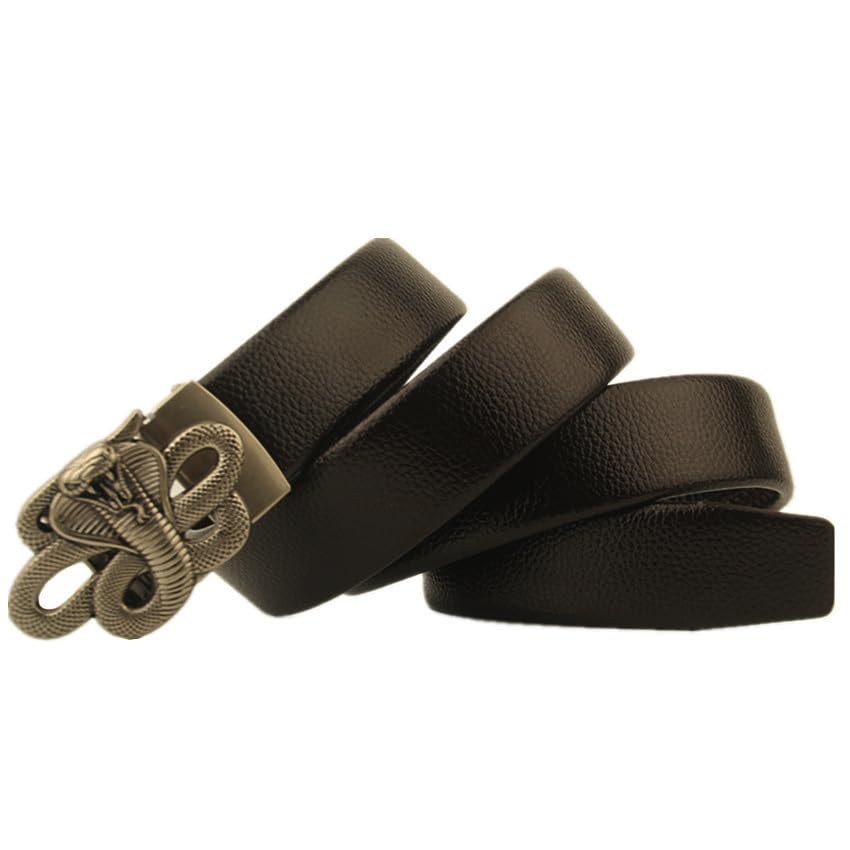 Men's Leather Ratchet Belt 39"-79" (100-200cm) - Silver Animal Buckle Adjustable Casual Dress Strap2