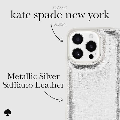 Image of kate spade new york Wallet Folio iPhone 16 Pro Case - Metallic Silver | Compatible with Wireless Charging - Designer Wallet Case for iPhone 16 Pro with Anti-Scratch Coating & Metallic Silver Design