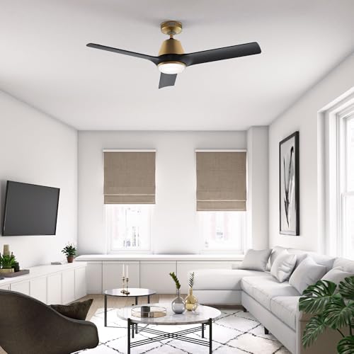 Image of Hunter 52 inch Aeronaut Outdoor Smart Ceiling Fan, LED Light, Remote, Gold