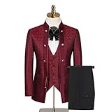 Herrenanzug Hochzeitsmode (Anzug, Weste, Hose) Mode: Dreiteiliges Hochzeitskleid mit hoher Dichte, Jacquard, Polyester, 3-teilige Kleidung,Rot,54