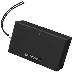 ZEBRONICS Sonic POD S, Portable Bluetooth Speaker, 8 Watts, Upto 12h Backup, Passive Radiator, Call Function, Bluetooth v5.3 | mSD | AUX, TWS, with Carry Loop (Black)