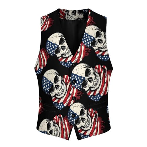USA Flag Skull Scarf Men's Suit Vests Business Formal Dress Vest V-Neck Waistcoat for Wedding Casual4