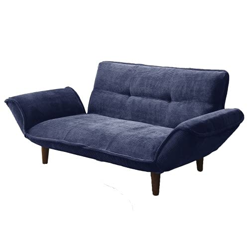 セルタン 日本製 カウチソファー 和楽の極 2人掛け ポケットコイル コーデュロイネイビー 背部肘部14段階リクライニング 高反発 A01p-14段-685NVY