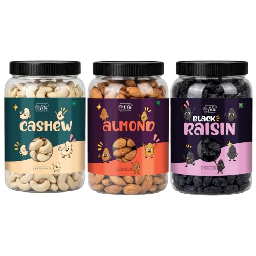 Image of LILA DRY FRUITS Dry Fruits Combo Pack of Almonds, Cashews & Black Raisins 100 Gms x 3 Mixed Dry Fruits for Healthy Snacking, Daily Nutrition Perfect for Gifting