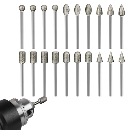 Diamant Fräser Set, Zubehör für Rotationswerkzeuge, Diamant Frässtifte, Diamond Schleifstifte Set, Wird zum Gravieren, Schleifen, Polieren, Gravieren und Bohren von Stein, Glas, 20 Stück