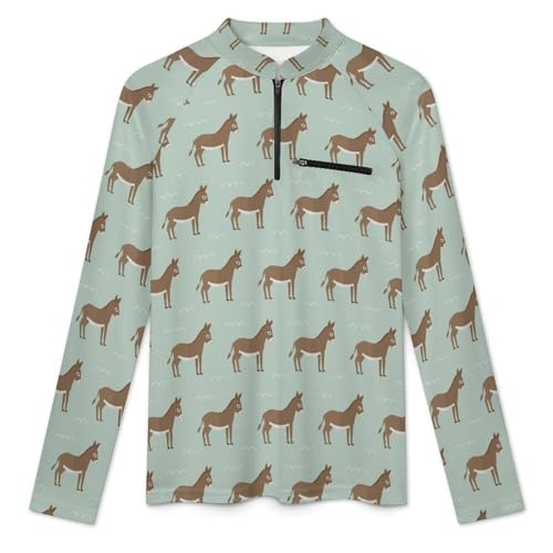 Donkey Animal Men's Rash Guard Long Sleeves Quick Dry Fishing Workout Shirts with Zipper3