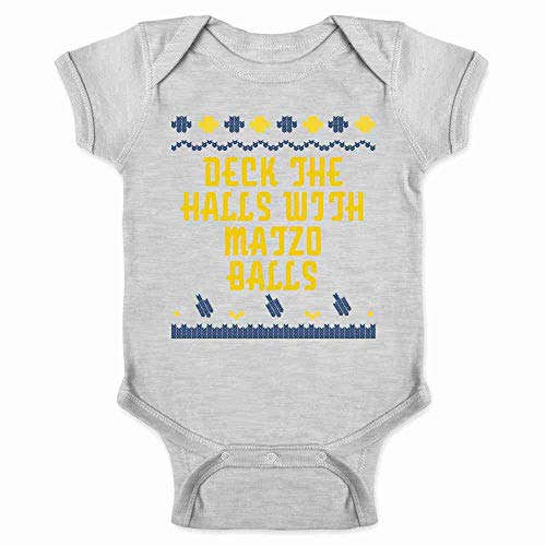 Deck The Halls with Matzo Balls Funny Hanukkah Gray 6M Infant Baby Boy Girl Bodysuit