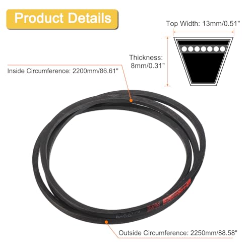 Image of uxcell A86 1 /2 Classic Wrapped V-Belt, 89 inch Outside Circumference, Black Rubber Timing V-Belt for Industrial Machinery Equipment