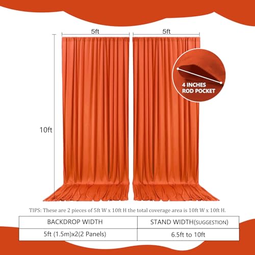 Image of 2 Panels Orange Backdrop Curtain, 10 x 10 Feet Polyester Background Curtains for Parties, Weddings, Baby Showers, Halloween, Christmas, Birthday Party Photoshoot Backdrop Curtains Decorations
