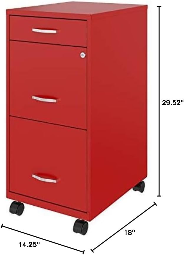 Miniatura 6 de Pemberly Row Archivador vertical de metal rojo de 29.52 pulgadas, con cerradura, premontado, movible, tamaño legalcarta, para el hogar, la oficina