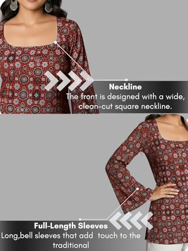Image of GRECIILOOKS Short Kurti for Women | Floral Printed Short Kurta for Women | Comfortable Rich Office & Casual Kurti`s for Jenas, Leggings & Trousers