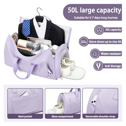 Leather Garment Bag Women, Carry on Garment Bag for Travel Convertible Garment Duffel Bag 2 in 1 Waterproof Foldable Travel Suit Bag Weekender Bag with Shoe Pouch2