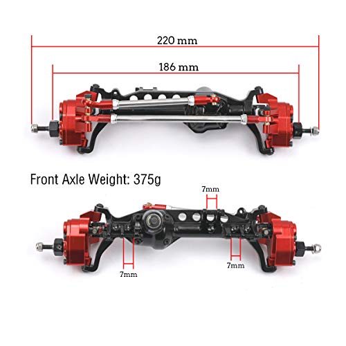 Rzxylrc Aluminum Alloy Portal Axle Complete Front Axle For Axial Scx10 Iii Axi03007 1/10 Rc Crawler Upgrades (Red&Black, Front) #TOP1