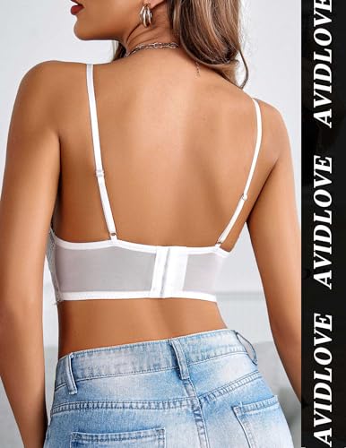 Image of Avidlove Bralette Wireless Lace Camisole V-Neck Double-Layered Crop Top
