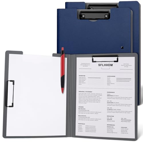 2 PCS Clipboard Foldable,360°Cover Folder Clipboard,Plastic Clip Board with Double Low Profile Clip,A4 File Folder Storag Clipboards for A3 A4 Paper,Clipboards for Office School Supplies-Navy Blue