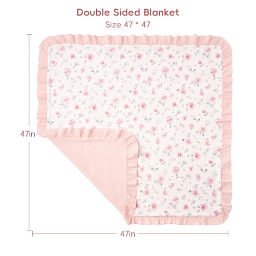 Image of david's kids Flounce Muslin Baby Blanket for Girls Boys, 100% Cotton Soft Crib Swaddle Blankets, Reversible & Breathable Nursery Bedding for Newborns Toddlers, 47 x 47 Inches (Floral)