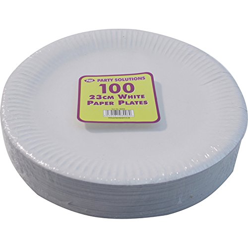 Party & Paper Solutions 500, Color: Blanco, 22,86 cm (9") Platos de Papel, 23 cm, Calidad Resistente, Ideal para Platos Calientes y fríos Entrega Gratuita