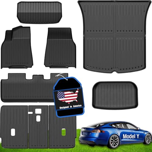 matguardpro Tesla Model Y Floor Mats 2024 2023 2022 2021 2020 All Weather Floor Liners Full Set Waterproof Non-Slip Interior Protection for Model Y 5 Seater Front Rear Trunk Frunk Tesla Y Mats