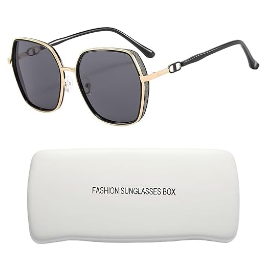 Lunettes de Soleil Polarisées Femme UV400 Protection Vintage Teintée Lunettes solaire pour Lunettes de Vue Verres Polarisants Retro Designer Ultra Légères (Black gold frame/black gray lens)