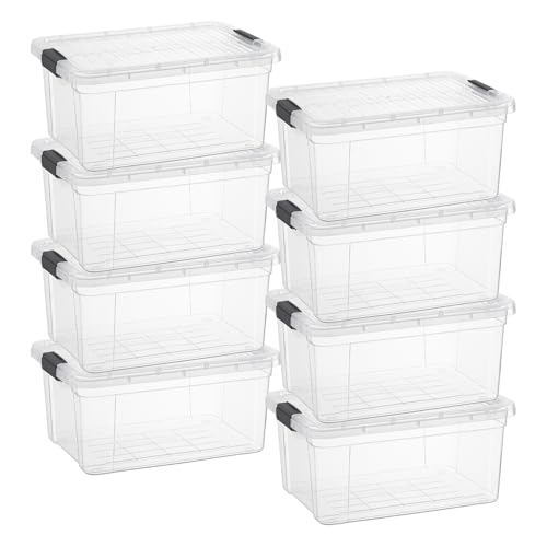 Image of Superio 21 Quart Clear Plastic Storage Boxes with Lids, Stackable Organizer Containers, BPA-Free Storage Bins for Home, Office, School & Dorm, 8 Pack