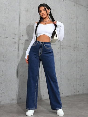Image of TOPLOT Women's Jeans | High Rise Waist Design | Baggy Fit Style with Relaxed Silhouette | Trendy Look with Comfortable Wear | Easy Styling for Everyday Fashion | Casual, Streetwear (5204)