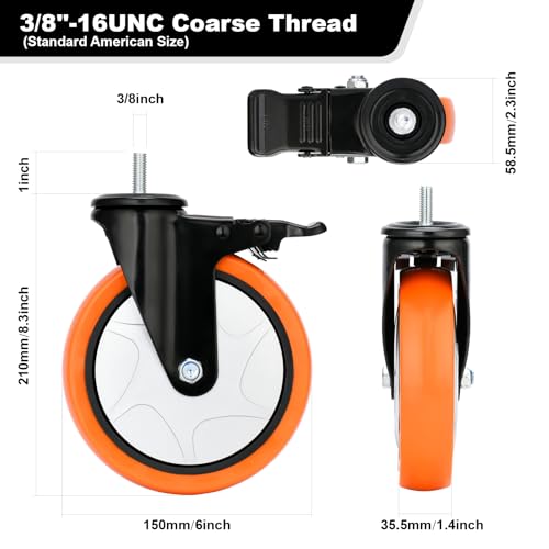 YOOGAA Conjunto de 4 Rodízios Giratórios com Rodízios de Haste para Serviço Pesado, Rodízios Rosquea