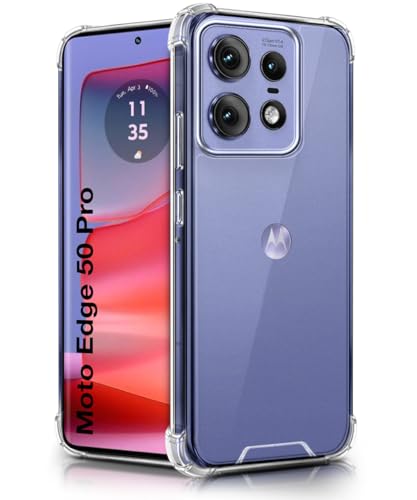 Image of WOW IMAGINE Ultra-Hybrid Crystal Clear Back Case for Motorola Moto Edge 50 Pro | Shockproof Design | Camera Protection Bump | Hard Clear Mobile Back Cover with Cushioned Edges - Transparent