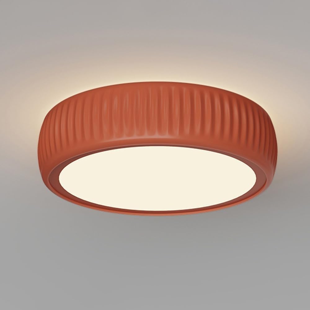 FEITENGDA Nordic Round Semi Flush Mount Ceiling Light Minimalist Cream Style Resin Ceiling Light Modern Small Accent Close to Ceiling Light for Entrance Hallway Porch Entryway(Orange-red)