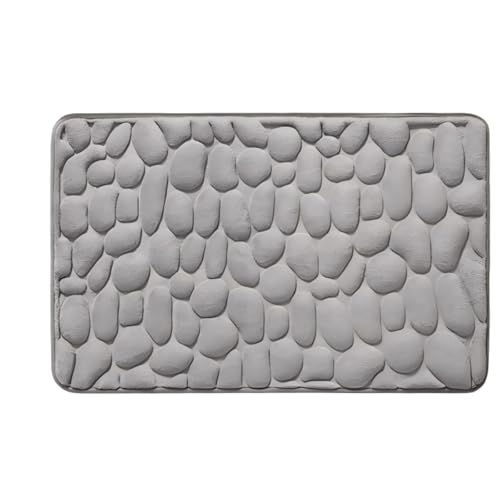 Pawyzie La Berge Le Tapis De Bain Galet, 3D Moonstone Tapis de Bain, Microfibre Ultra-Doux Absorbant (Gris Galet,40 * 60 cm)