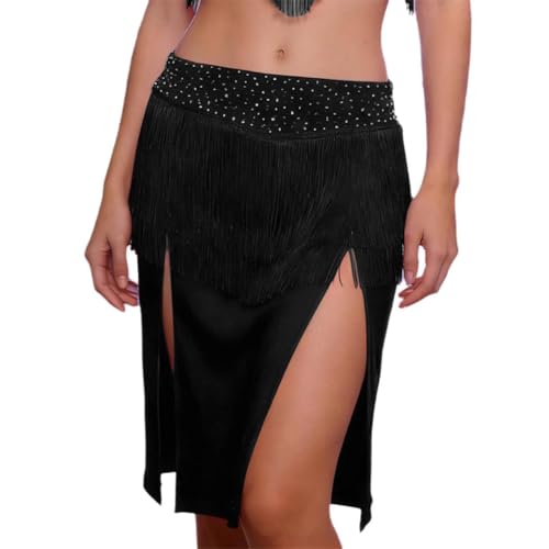 Tenue de compétition pour femme jupe fendue haut à pompons danse latine salon moderne
