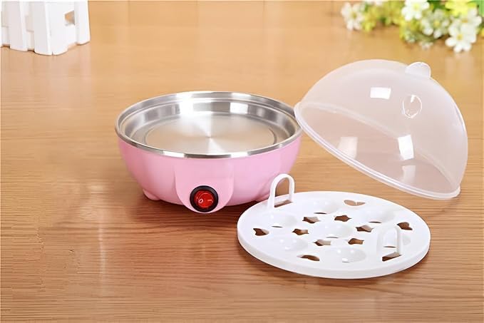 Generic Egg Cooker & Egg Boiler 7 Egg Capacity 3-in-1 Electric Boiled Egg, Vegetable Cooker, Poacher, Scrambled, Omelet Maker with Auto Shut Off Feature Multipropose Boiler and Steamer (Pink), Medium