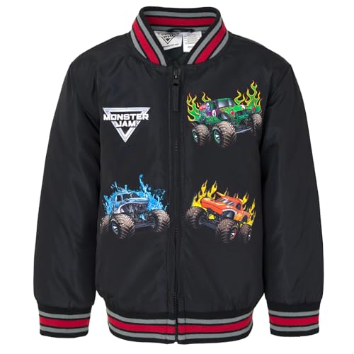 Monster Jam Grave Digger El Toro Loco Megalodon Little Boys Zip Up Varsity Bomber Jacket Black 7-8