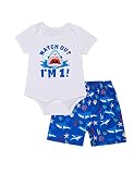MOMMY'S NEW MAN Toddler Baby Boy 1st Birthday Shark Short Sleeve One Years Old Outfit + Short Cake S