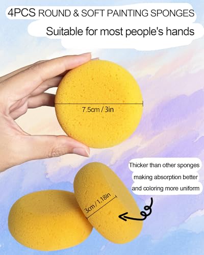 image for WAFJAMF 4 Pcs Round Painting Sponge 3in Artist Sponges for Acrylic Wat