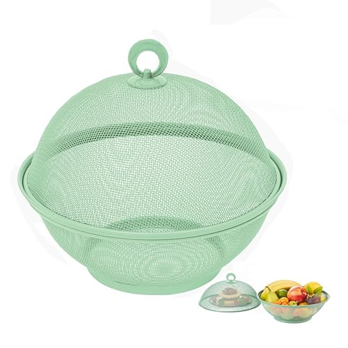 Frutero Mesa Cocina, Cesta Metalica De Frutas Con Tapa - Frutero Con Tapa Antimoscas - Rejilla Para Alimentos - Cesta Para Verduras - Frutero (verde)