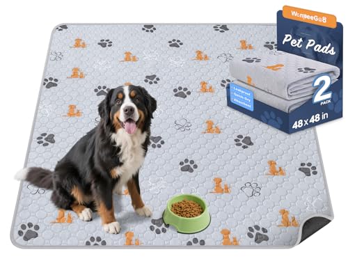 Image of WanpeeGoo Washable Pee Pads for Dogs, 2 Pack Absorbent Reusable Training Dog Pads Pet Puppy Pads, Non-Slip Potty Pads for Whelping, Playpen, Crate, Bed, Orange, 48 inchx48 inch