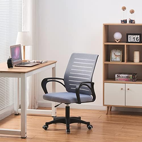 Jamiah Ergonomic Office Chair Adjustable Height Desk Chair Computer Swivel Chair Fabric Mesh Chair for Home Conference Office Furniture (Horizontal bar Grey)