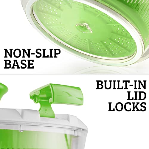 Zulay Kitchen Salad Spinner Large 5L Capacity - Manual Lettuce Spinner With Secure Lid Lock & Rotary Handle - Easy To Use Salad Spinners With Bowl, Colander & Built-In Draining System (Green) #TOP7