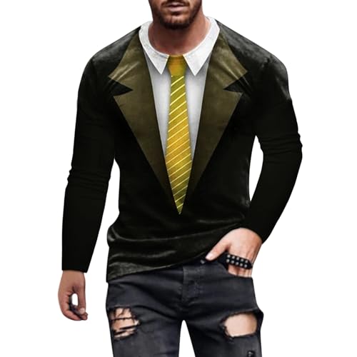 Tuxedo T-Shirts for Mens 3D-Print Long Sleeve Suit & Tie Fake Bow Tie Novelty Graphic Hip Pop Street Style Tops