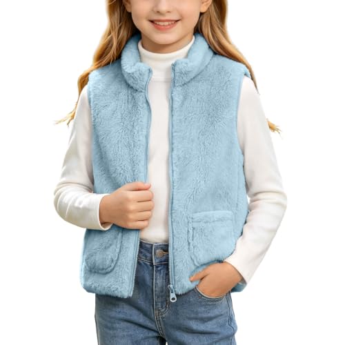 Girls Fleece Vest Stand Collar Full Zip Jacket with Pockets - image 2
