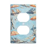 Sedie da spiaggia Duplex Outlet Covers Piastra da parete, Ombrelli estivi Rilassati Conchiglie Estate Blu Plastica Dimensioni Standard Piastre per prese elettriche per Casa Soggiorno Nuovo