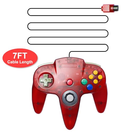Image of KIWITATA 2 Pack Classic N64 Controller, Retro Wired N64 Remote Joystick Replacement Controller for Original N64 System Console Clear Red & Blue