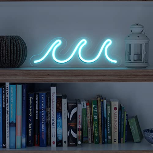 EXOOHOUO Ice Blue Wave Neon Sign for Dorm, Dimmable Ocean Light Signs, LED Lights for Wall Decor, Ripple Lamp for Beach Room Bedroom Livingroom Bar (13.7 * 5 in)