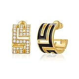Asymmetric Open Small Gold Hoop Earrings for Women : Dainty 14K Gold Plated C Shaped Post Hoop Earri