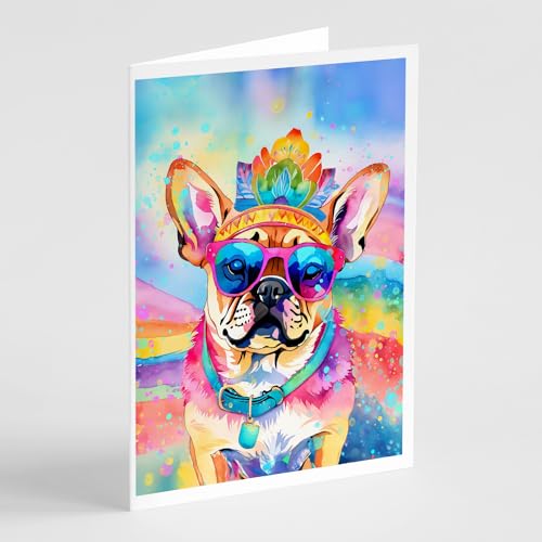 Caroline's Treasures DAC2546GCA7P Pug Hippie Dawg Greeting Cards Pack of 8 Blank Cards with Envelopes Whimsical A7 Size 5x7 Blank Note Cards