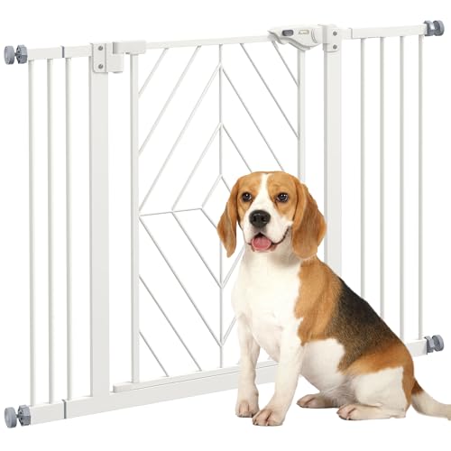 PawHut Pressure Fit Safety Gate for Doorways and Staircases, Dog Gate with Auto Closing Door, Pet Barrier for Hallways with Double Locking, Openings 74-100cm - White